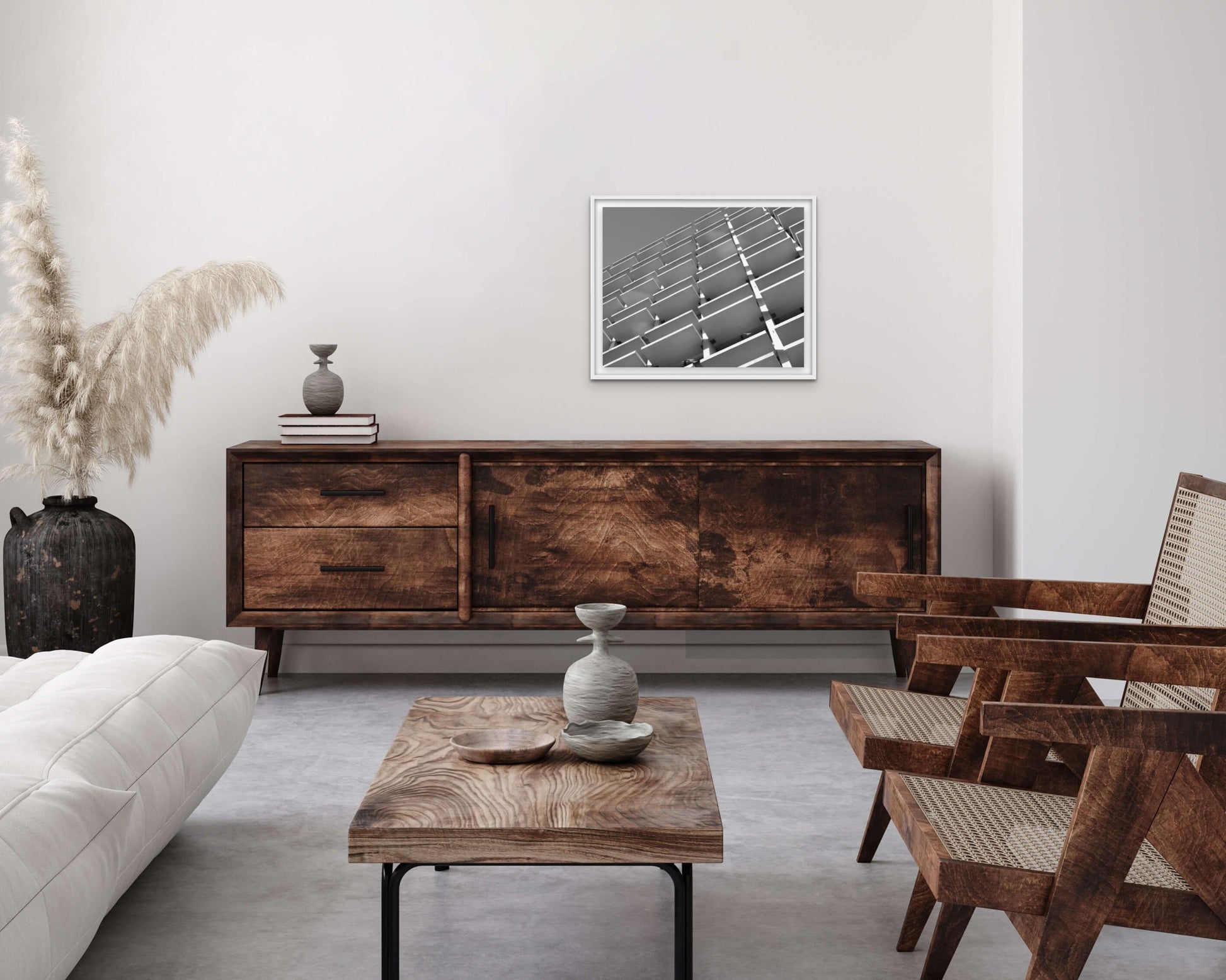 Installed print of Bauer Wurster Hall by Larry Halff